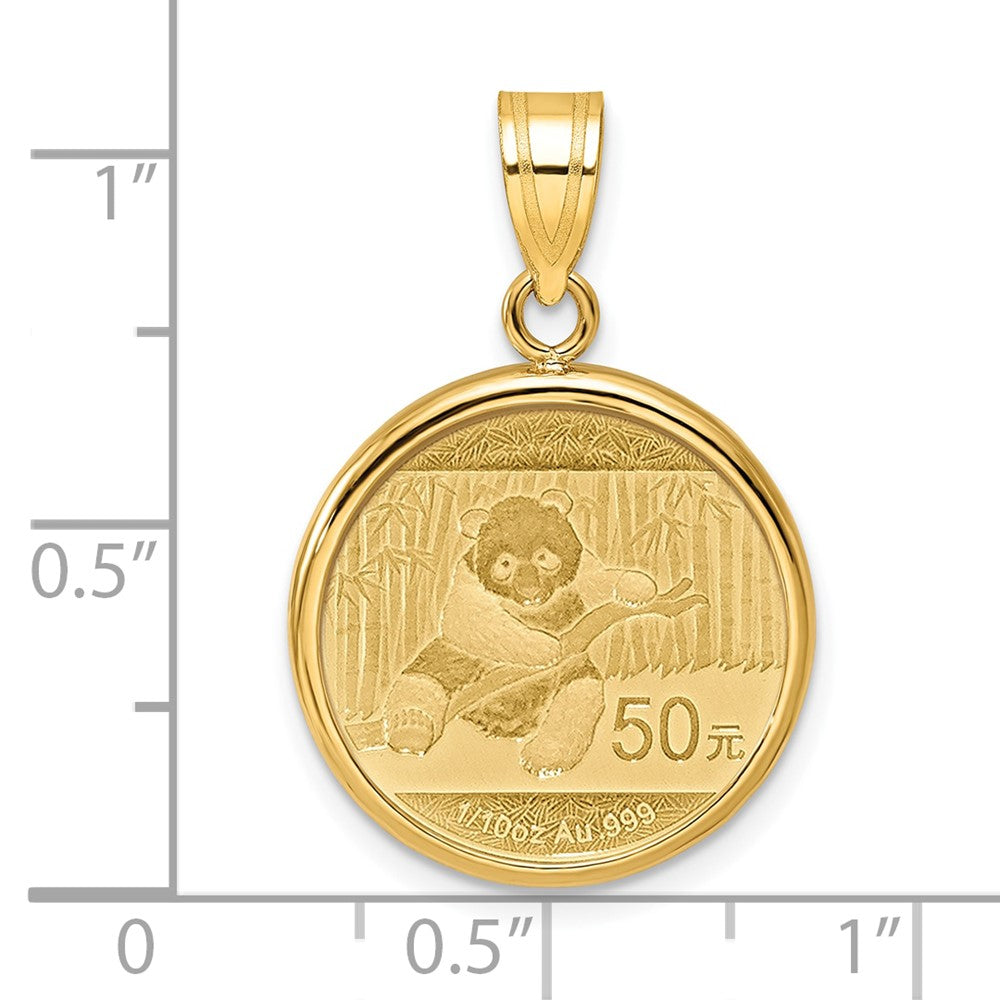 14k Polished Mounted 1/10oz Panda Prong Coin Bezel Pendant