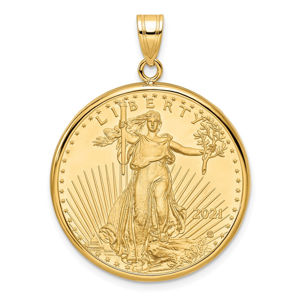 14k Polished Mounted 1/2oz American Eagle Prong Coin Bezel Pendant