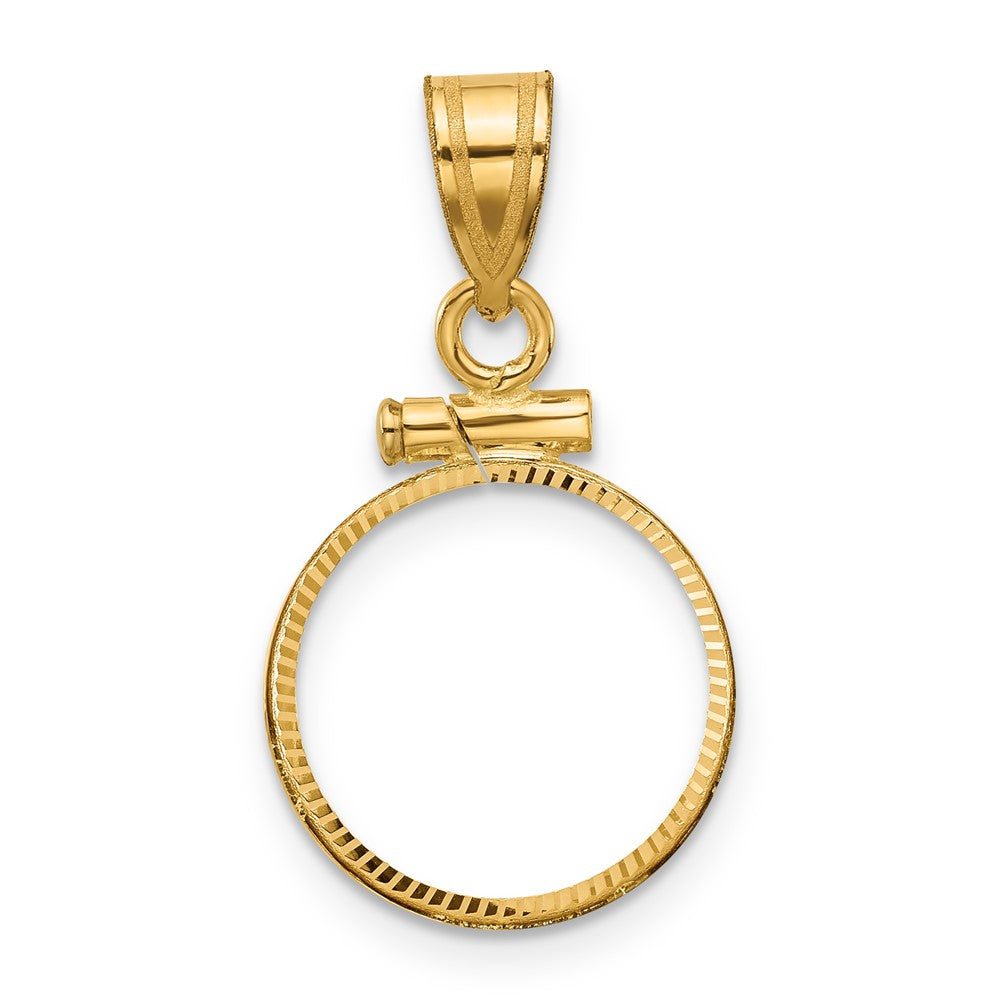 14k Diamond-cut 13.0mm x 1.1mm Screw Top Coin Bezel Pendant