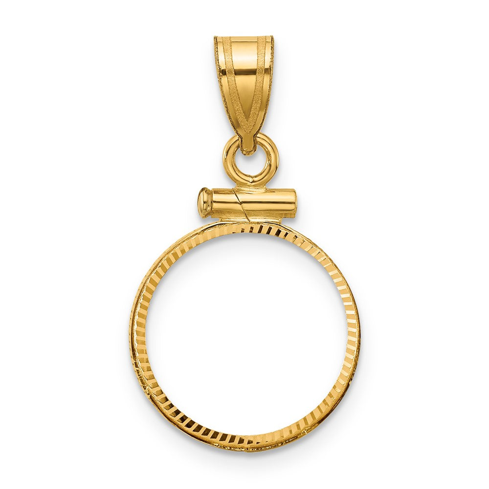 14k Diamond-cut 14.0mm x 1.1mm Screw Top Coin Bezel Pendant