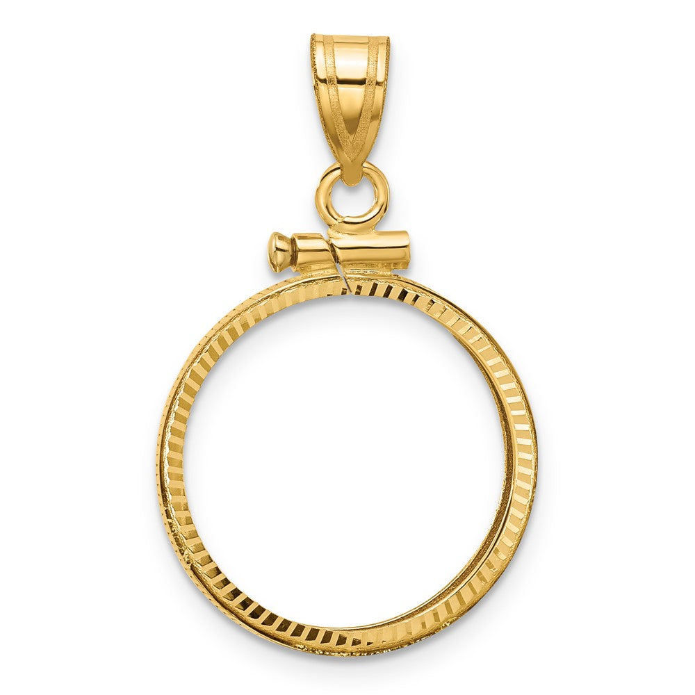 14k Diamond-cut 17.8mm x 1.35mm Screw Top Coin Bezel Pendant