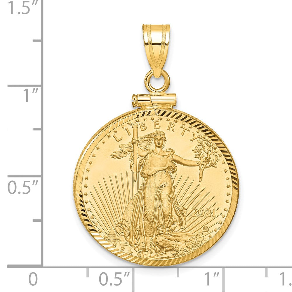 14ky 1/4oz Mounted American Eagle Coin Screw Top Diamond-cut Bezel Pendant