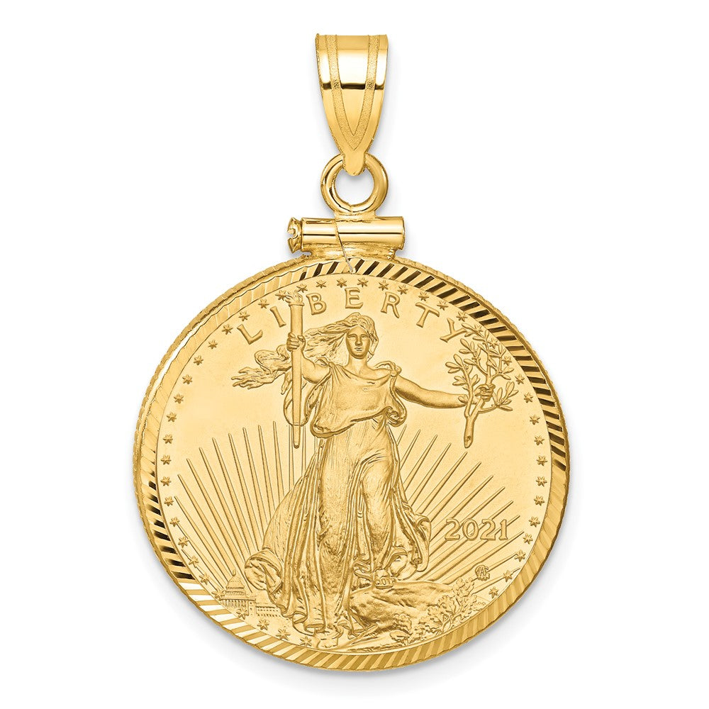 14ky 1/4oz Mounted American Eagle Coin Screw Top Diamond-cut Bezel Pendant