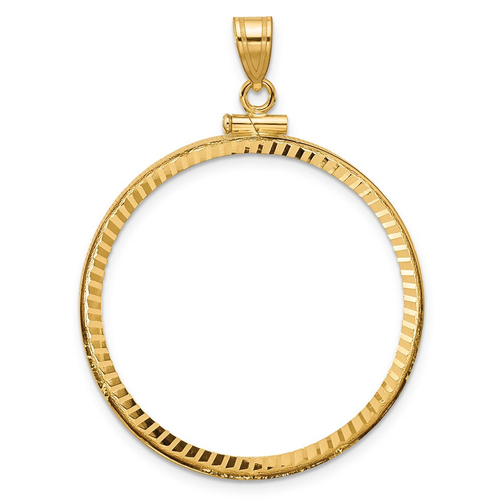 14k Diamond-cut 32.7mm x 3.00mm Screw Top Coin Bezel Pendant