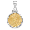 14kw 1/10oz Mounted American Eagle Coin Screw Top Diamond-cut Bezel Pendant