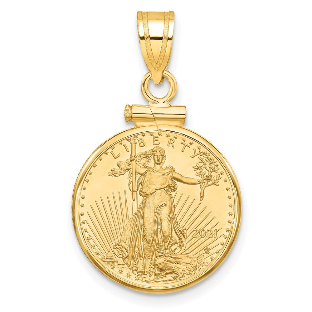 10k Polished Mounted 1/10oz AM Eagle Coin Screw Top Bezel Pendant