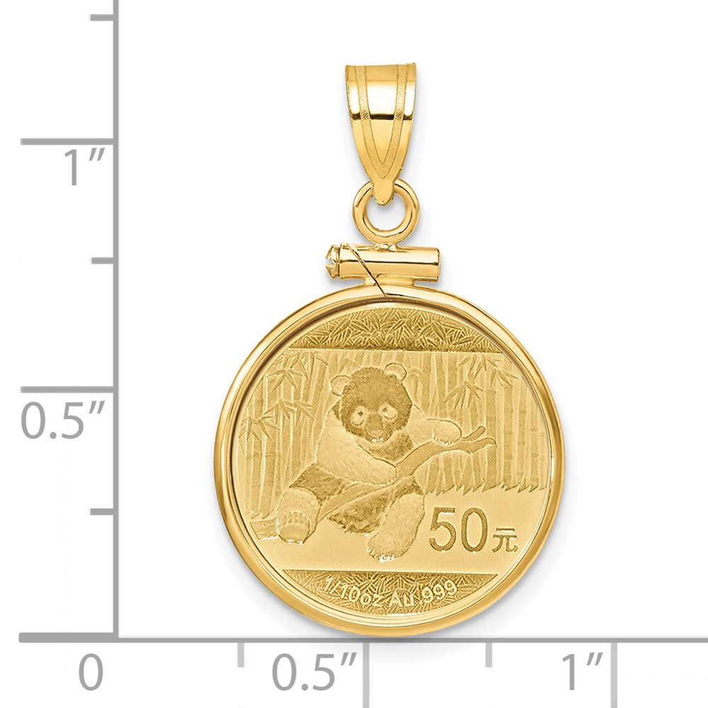 14k Polished Mounted 1/10oz Panda Coin Screw Top Coin Bezel Pendant