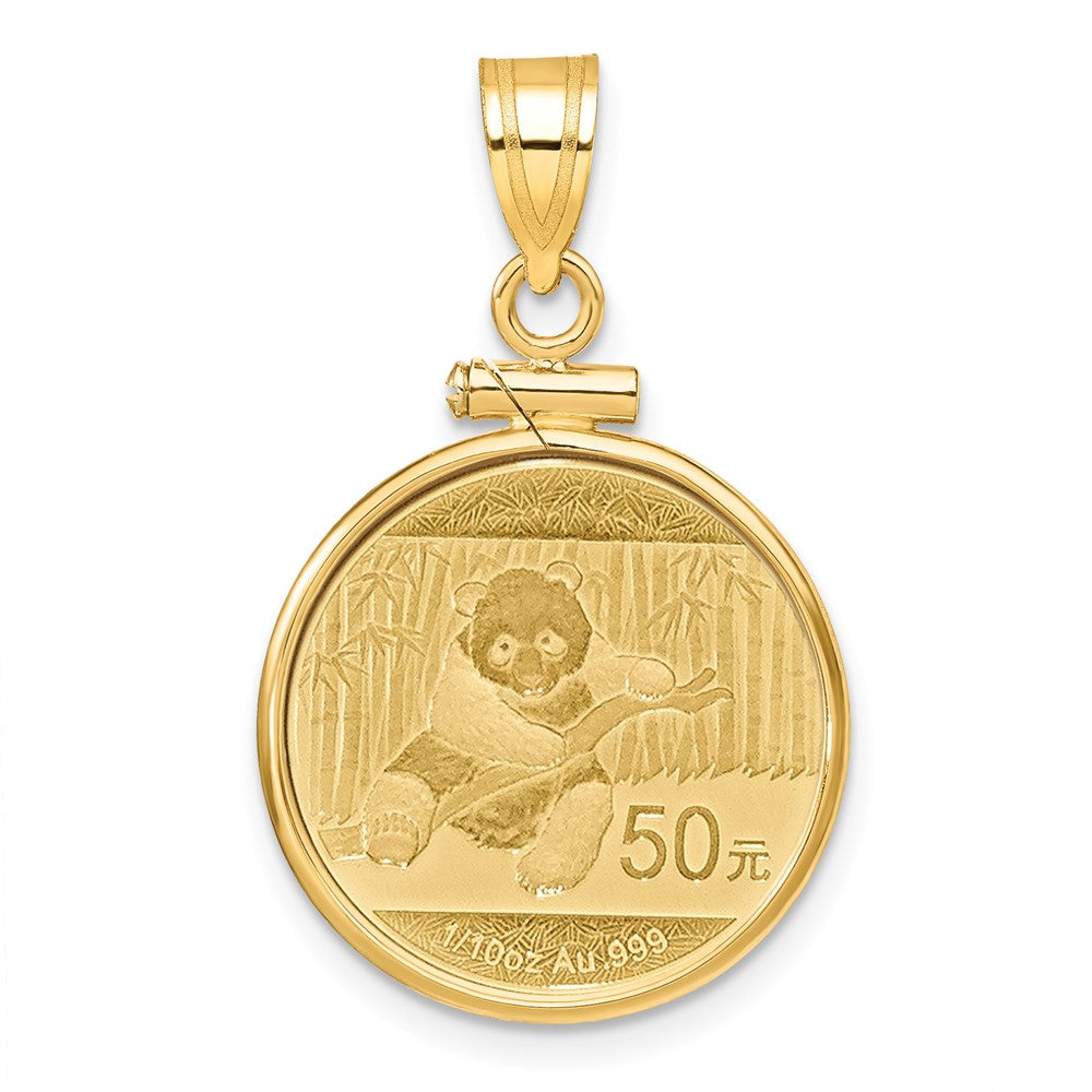 14k Polished Mounted 1/10oz Panda Coin Screw Top Coin Bezel Pendant