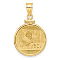 14k Polished Mounted 1/10oz Panda Coin Screw Top Coin Bezel Pendant