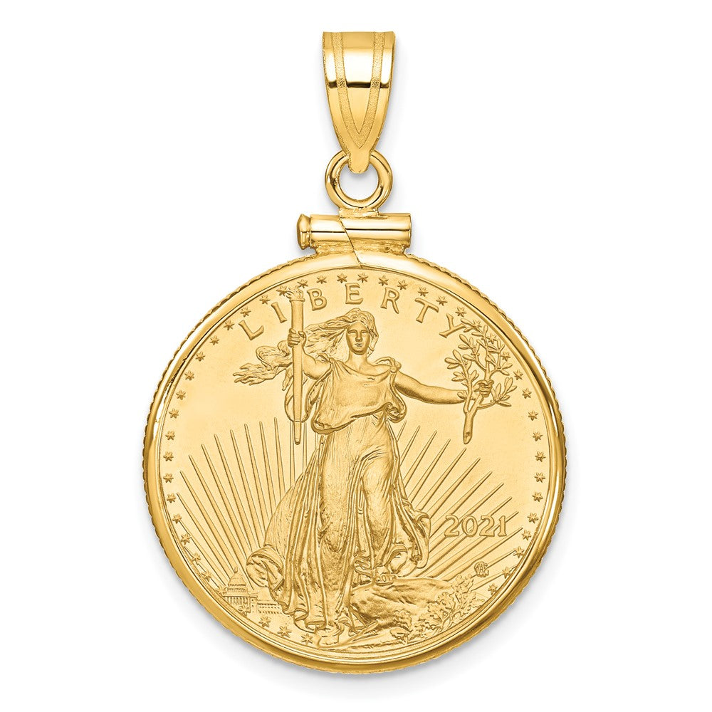 14k Polished Mounted 1/4oz AM Eagle Coin Screw Top Bezel Pendant