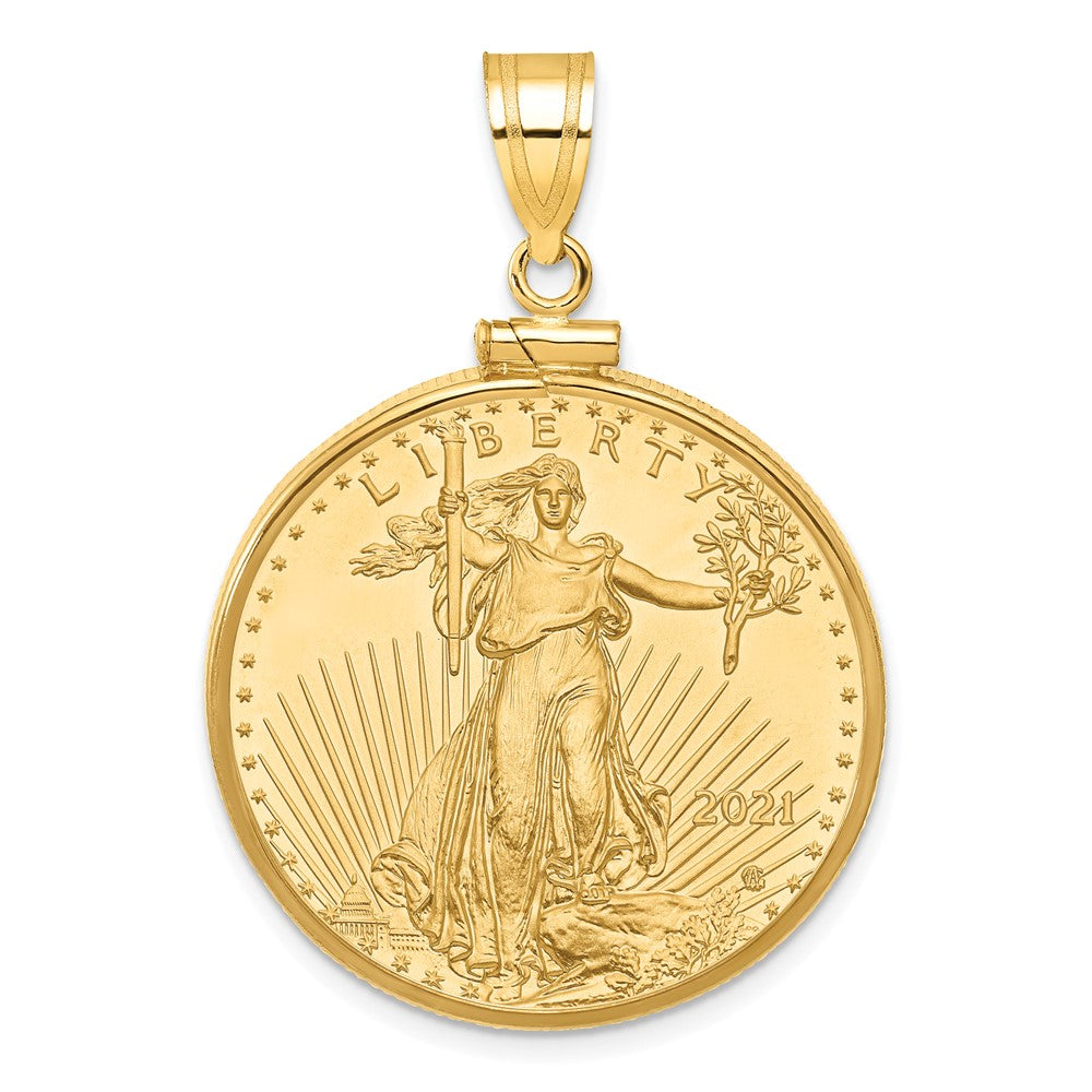 14k Polished Mounted 1/2oz AM Eagle Coin Screw Top Bezel Pendant