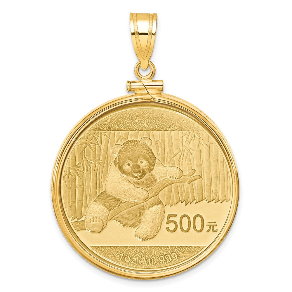 14k Polished Mounted 1oz Panda Coin Screw Top Coin Bezel Pendant