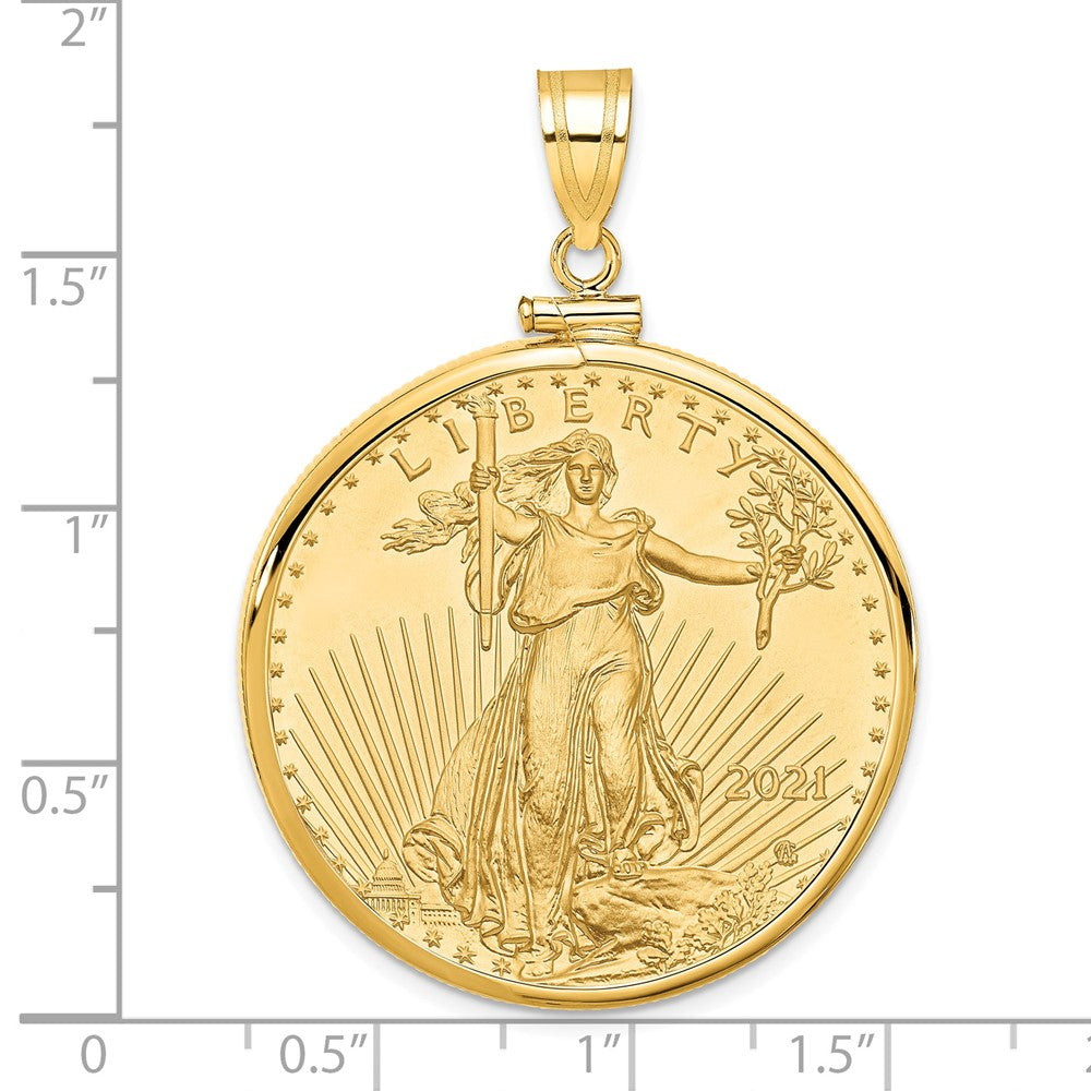 10k Polished Mounted 1oz AM Eagle Screw Top Coin Bezel Pendant
