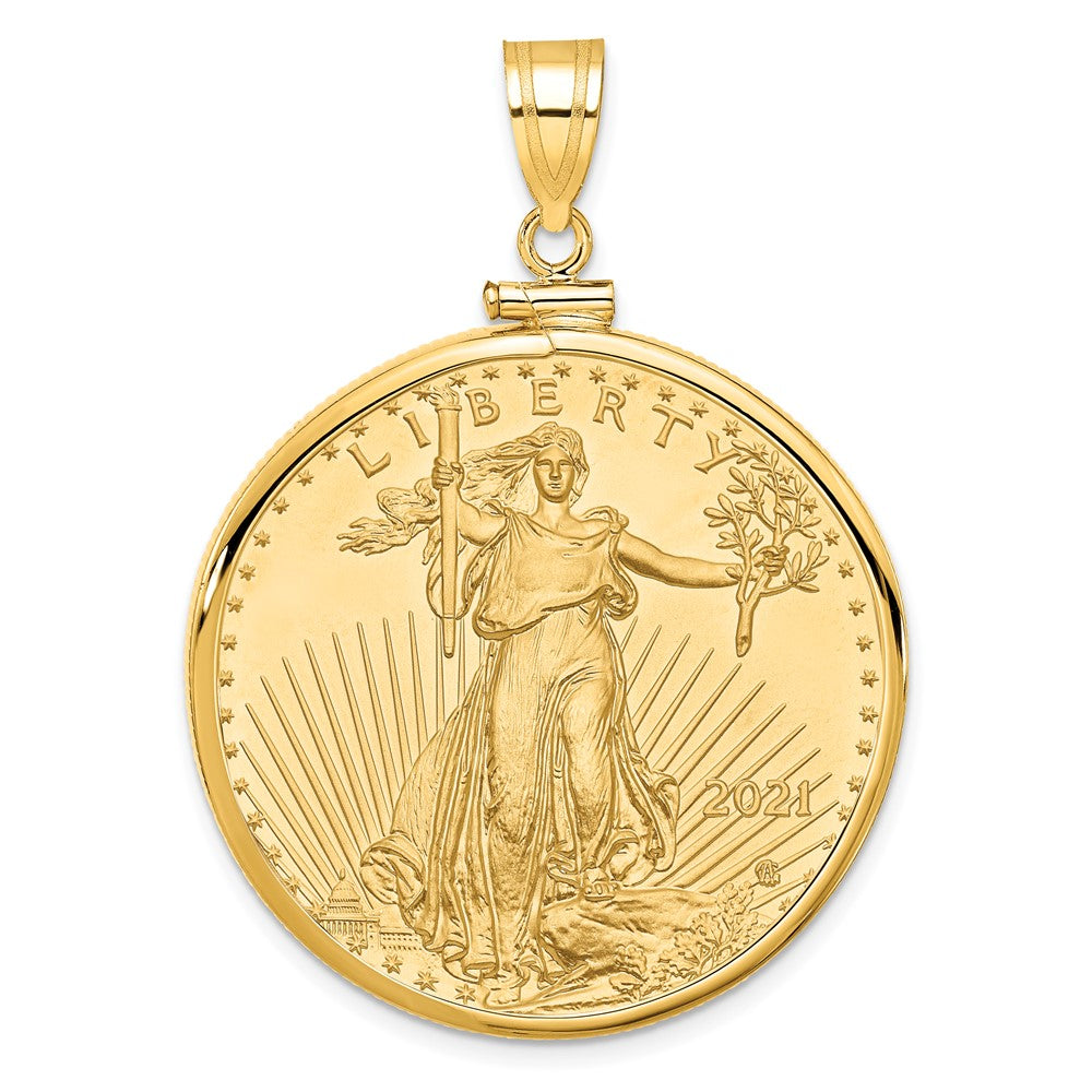 10k Polished Mounted 1oz AM Eagle Screw Top Coin Bezel Pendant