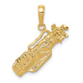 14k Solid Polished Open-Backed Golf Bag with Clubs Charm