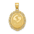 14k Solid Satin Polished Pisces Zodiac Oval Pendant
