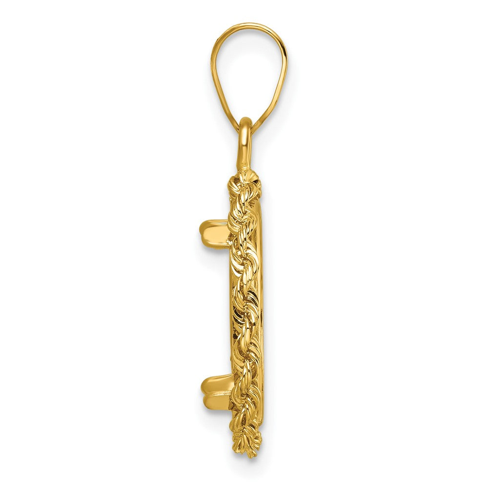 14k Diamond-cut with Rope 14.0mm Prong Coin Bezel Pendant