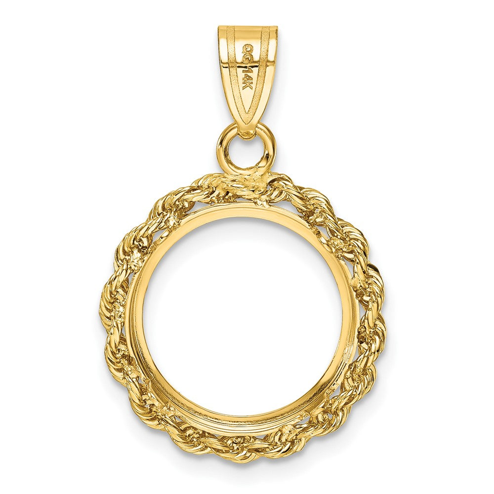14k Diamond-cut with Rope 14.0mm Prong Coin Bezel Pendant