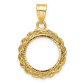 14k Diamond-cut with Rope 14.0mm Prong Coin Bezel Pendant