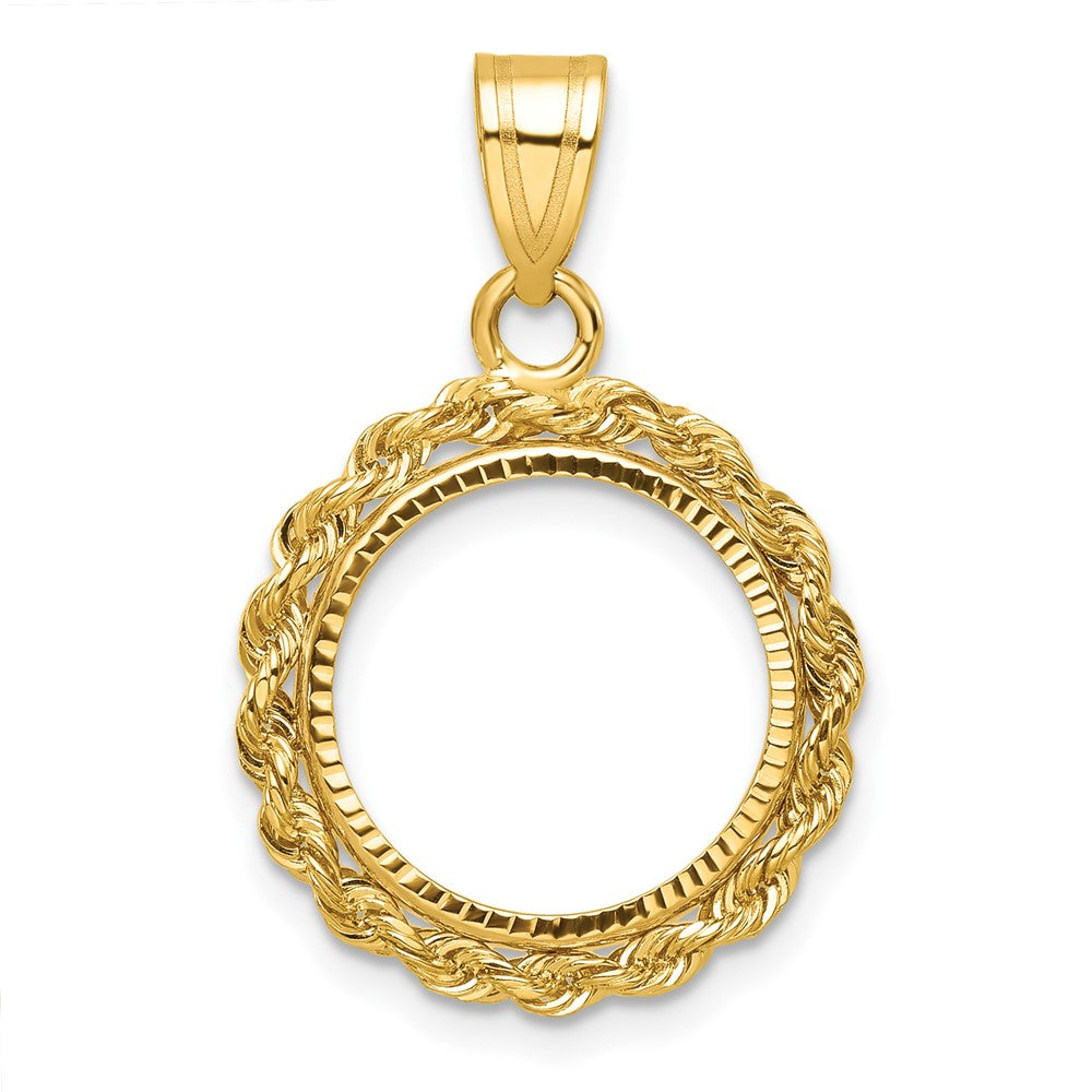 14k Diamond-cut with Rope 14.0mm Prong Coin Bezel Pendant