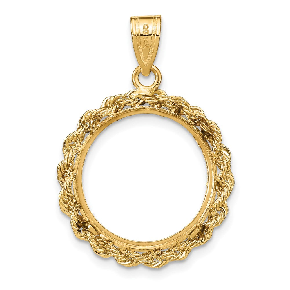 14k Diamond-cut with Rope 16.5mm Prong Coin Bezel Pendant