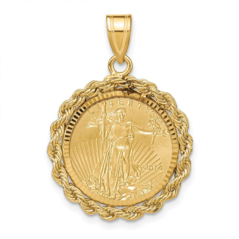 14ky Rope 1/10oz Mounted American Eagle Coin Prong D/C Bezel Pendant