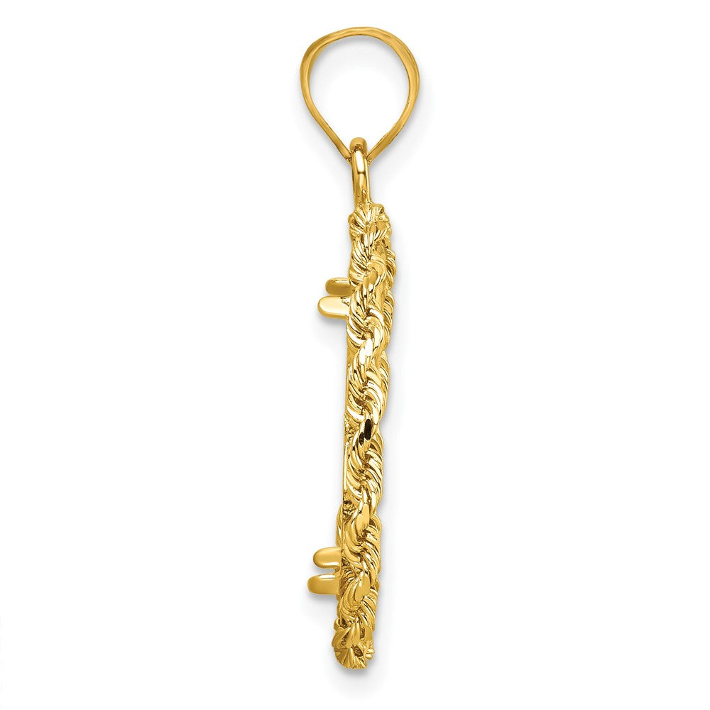 14k Diamond-cut with Rope 18.0mm Prong Coin Bezel Pendant