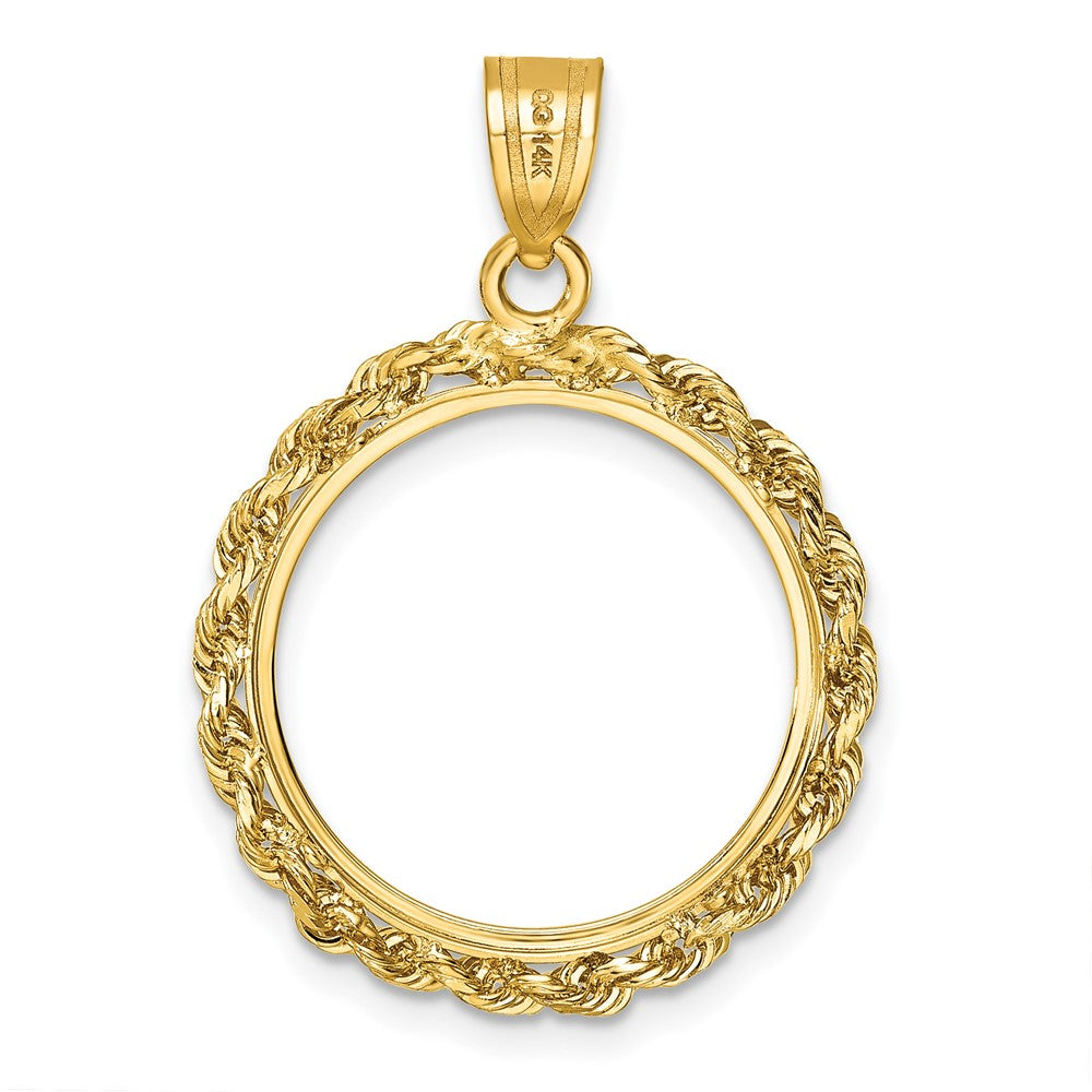 14k Diamond-cut with Rope 18.0mm Prong Coin Bezel Pendant