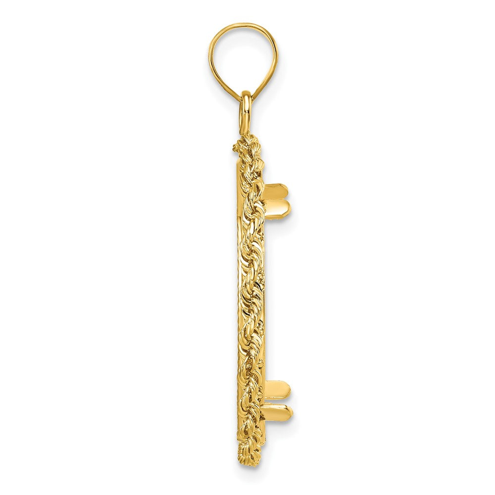 14k Diamond-cut with Rope 22.0mm Prong Coin Bezel Pendant
