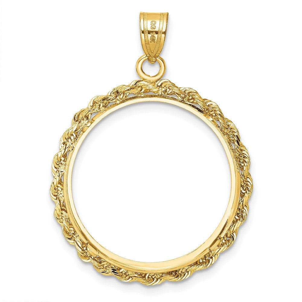14k Diamond-cut with Rope 22.0mm Prong Coin Bezel Pendant