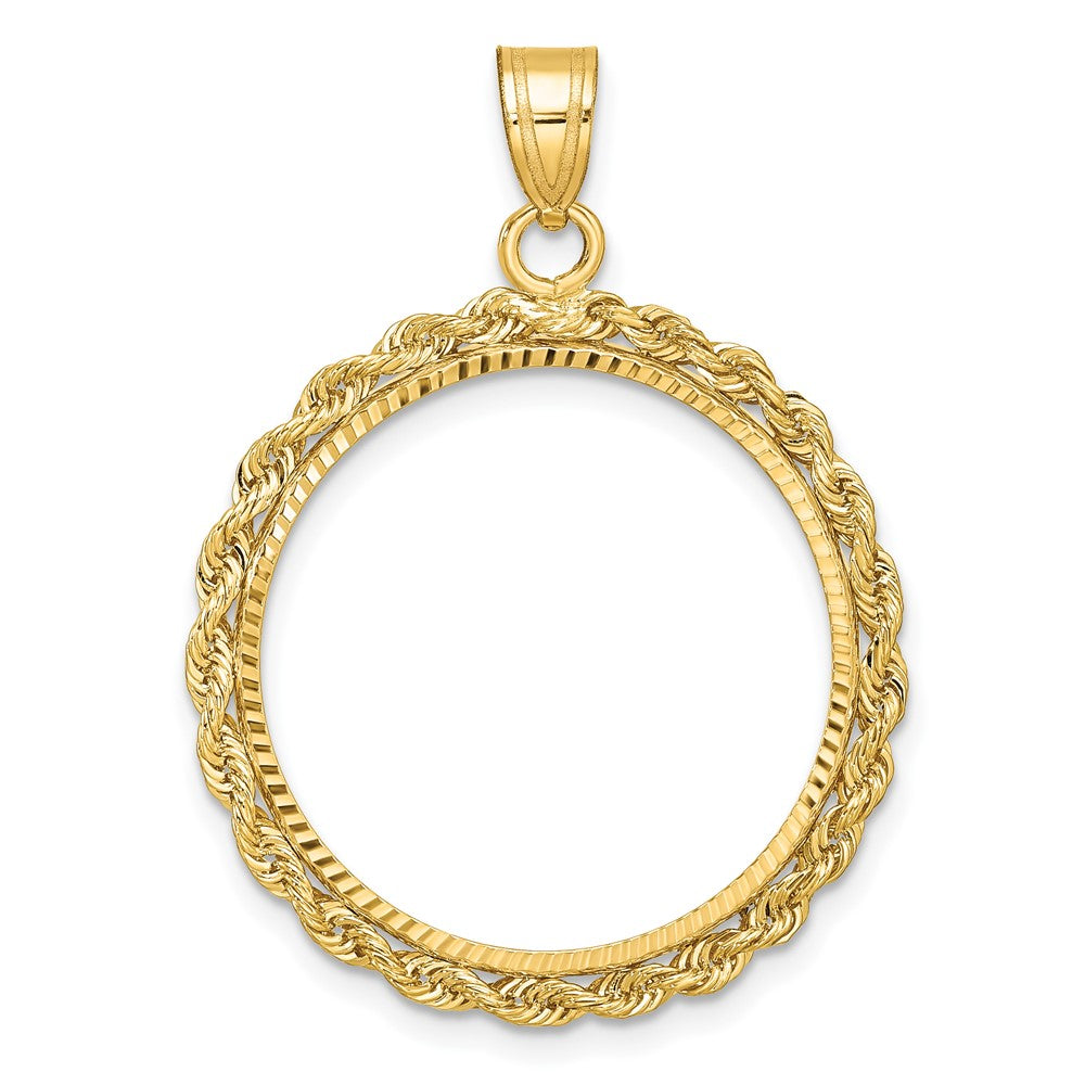 14k Diamond-cut with Rope 22.0mm Prong Coin Bezel Pendant