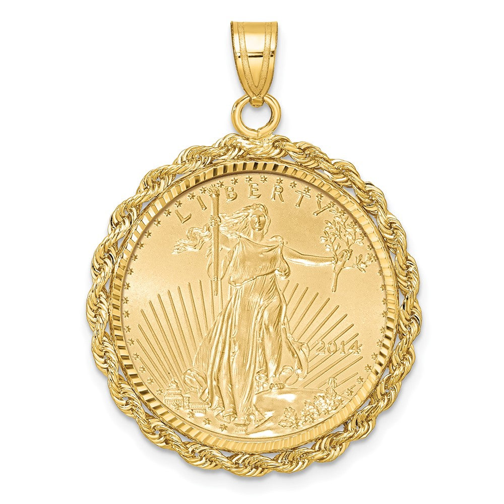 14ky Rope 1/4oz Mounted American Eagle Coin Prong D/C Bezel Pendant