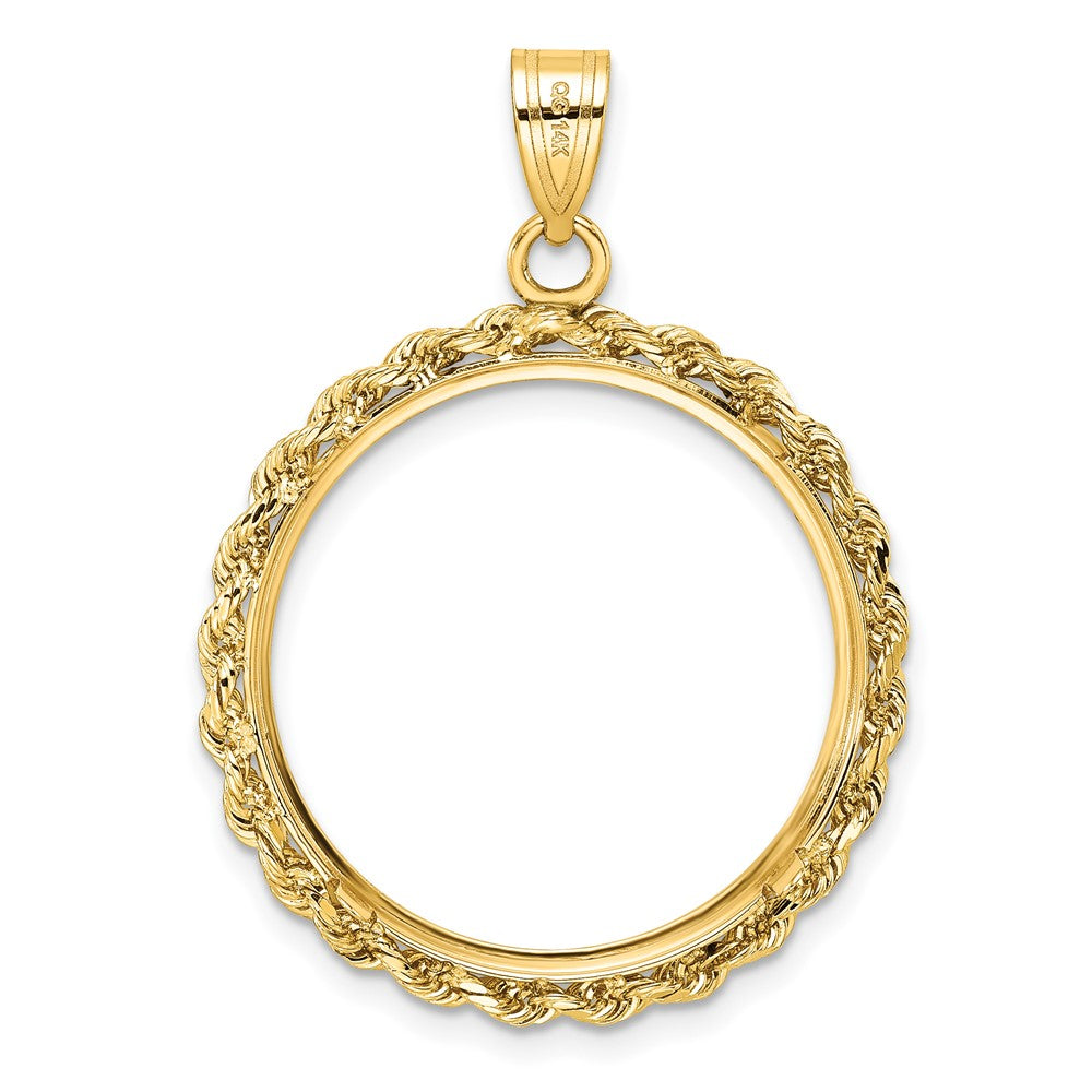 14k Diamond-cut with Rope 27.0mm Prong Coin Bezel Pendant