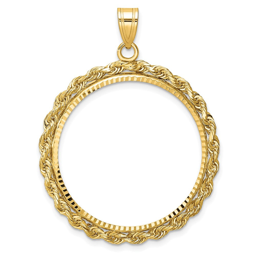14k Diamond-cut with Rope 27.0mm Prong Coin Bezel Pendant