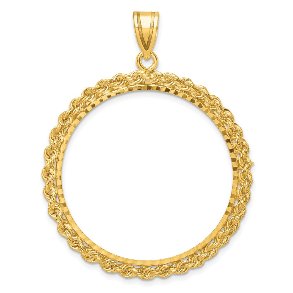 14k Diamond-cut with Rope 32.0mm Prong Coin Bezel Pendant