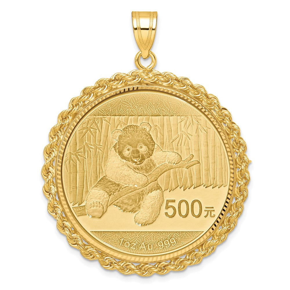 14ky Rope 1oz Mounted Panda Coin Prong D/C Bezel Pendant