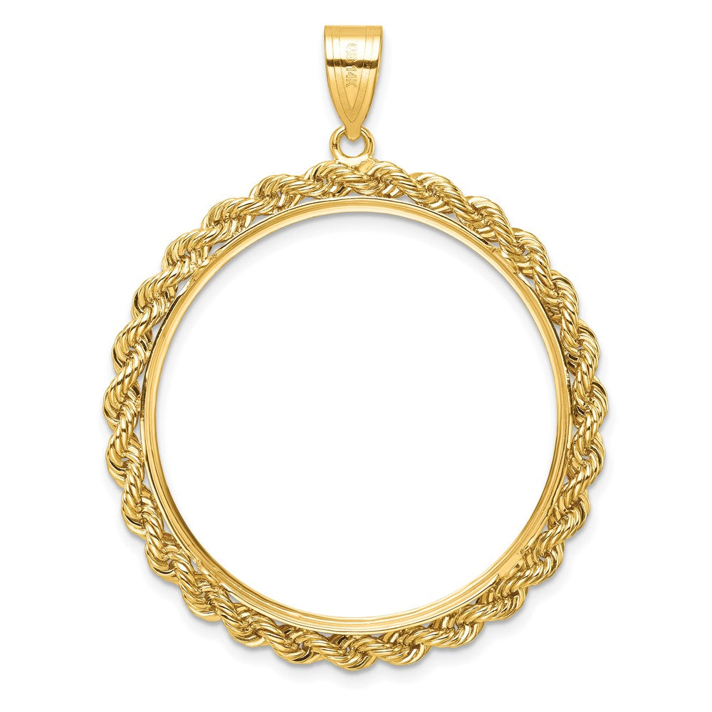 14k Diamond-cut with Rope 32.7mm Prong Coin Bezel Pendant