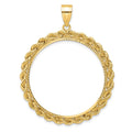 10k Polished & D/C with Rope 32.7mm Prong Coin Bezel Pendant