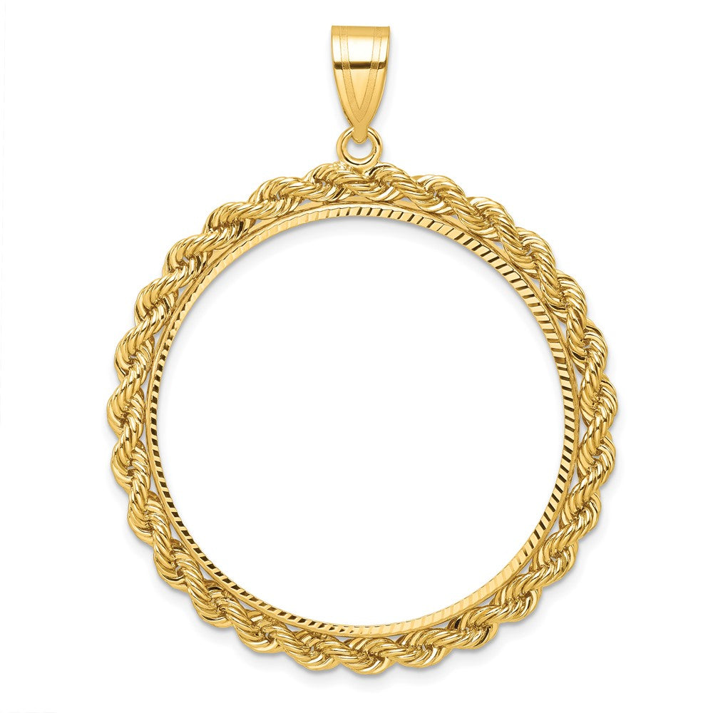 10k Polished & D/C with Rope 32.7mm Prong Coin Bezel Pendant