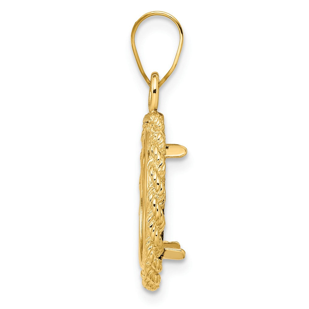 14k Polished Rope 14.0mm Prong Coin Bezel Pendant
