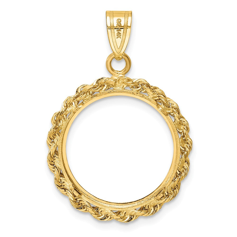 14k Polished Rope 16.5mm Prong Coin Bezel Pendant