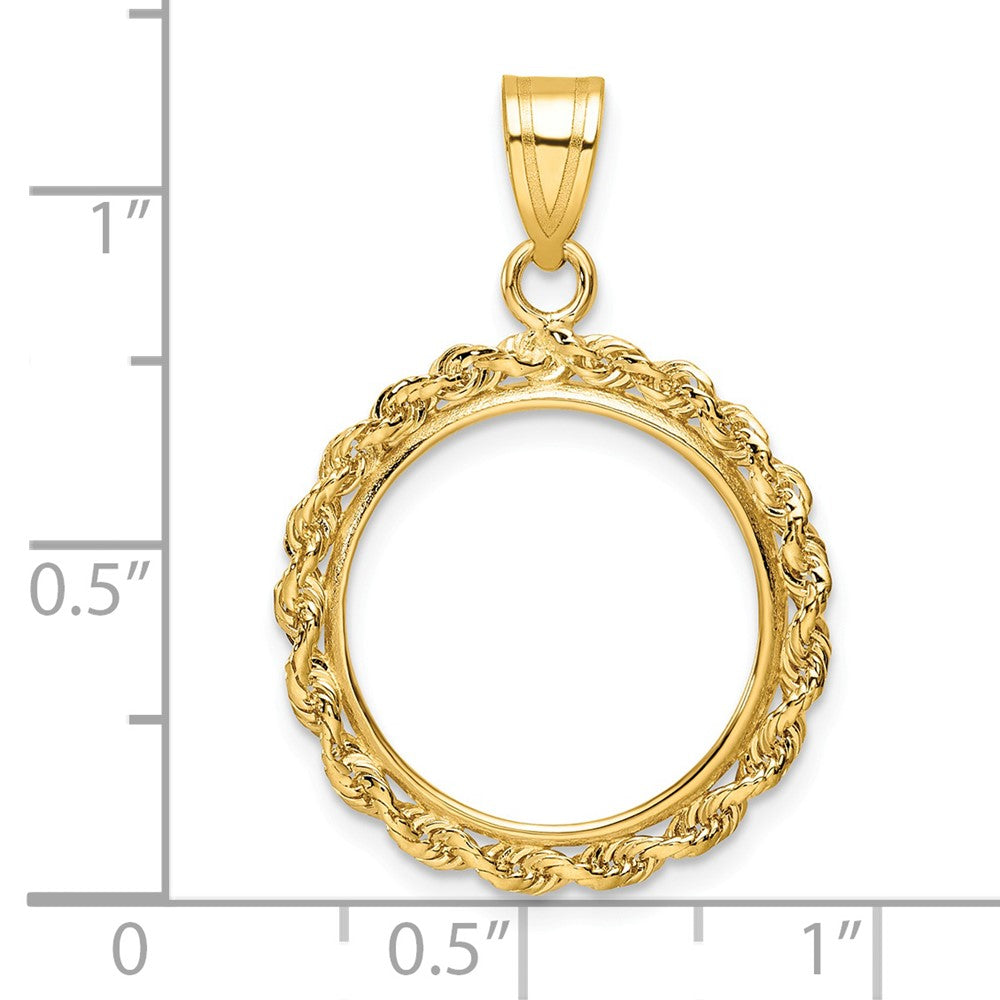 14k Polished Rope 16.5mm Prong Coin Bezel Pendant