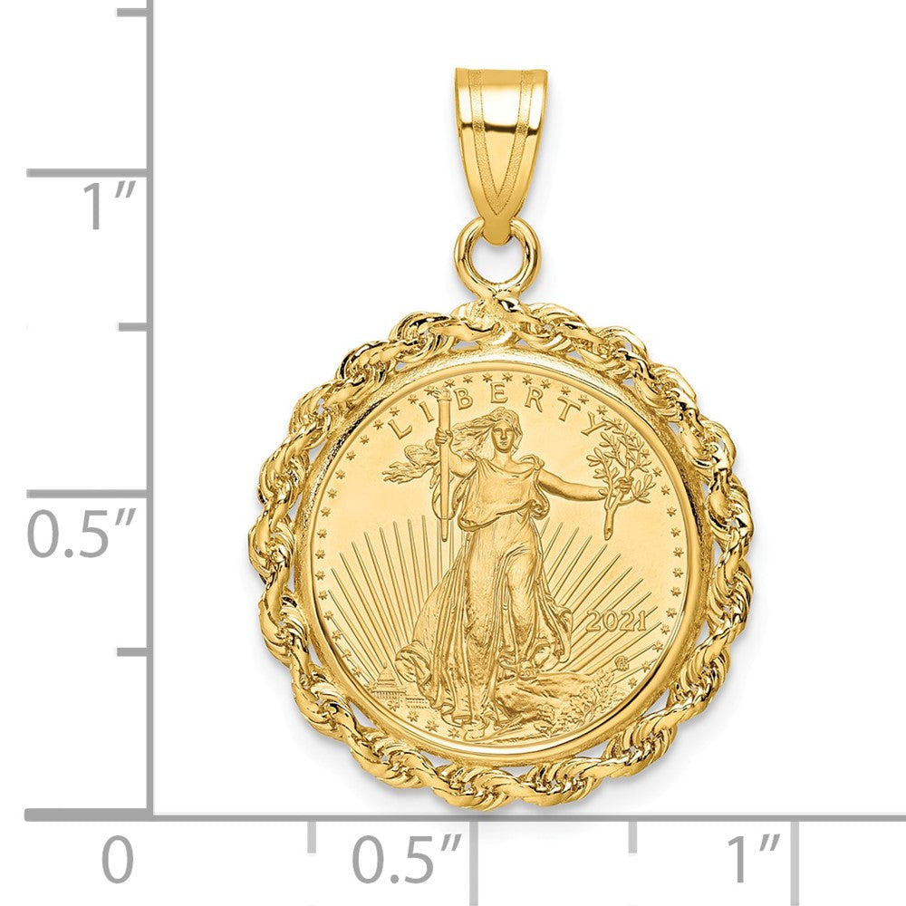 10k Rope Mounted 1/10oz American Eagle Prong Coin Bezel Pendant