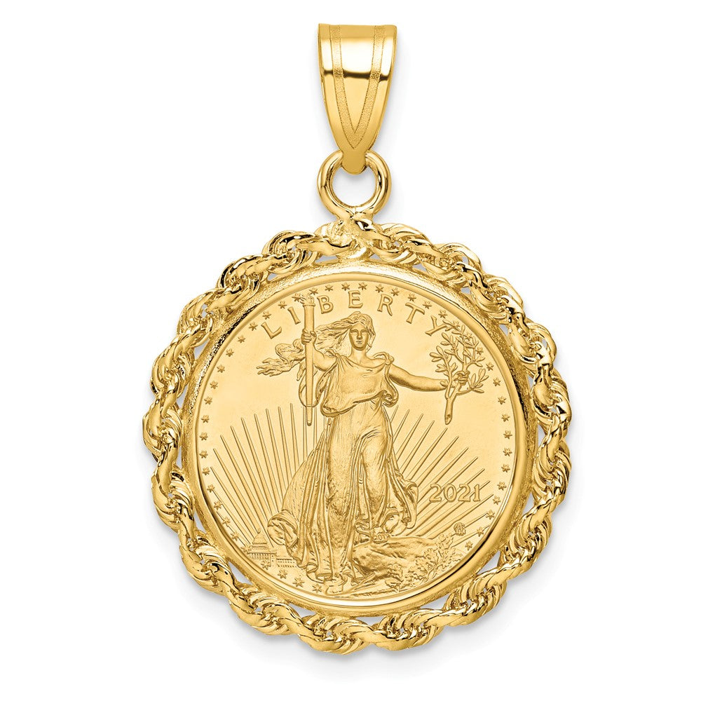 14k Rope Mounted 1/10oz American Eagle Prong Coin Bezel Pendant