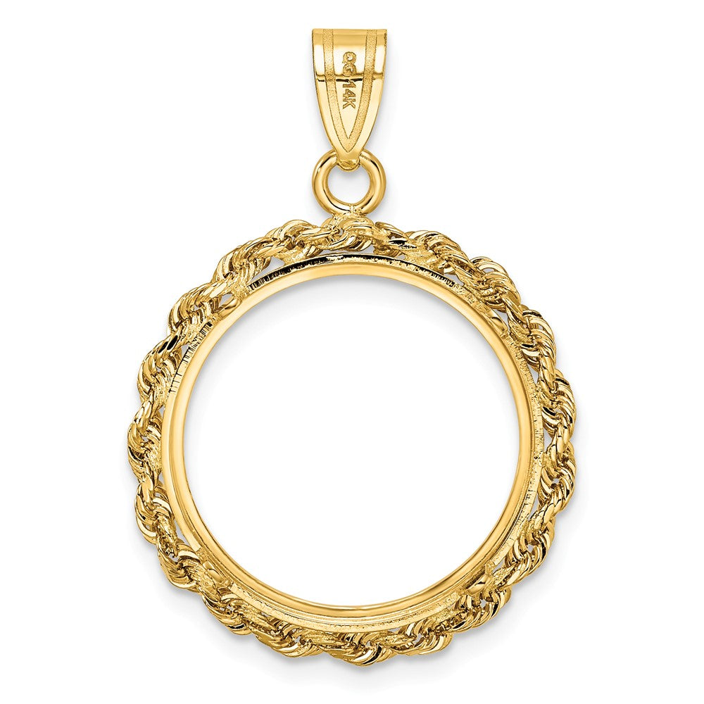 14k Polished Rope 18.0mm Prong Coin Bezel Pendant