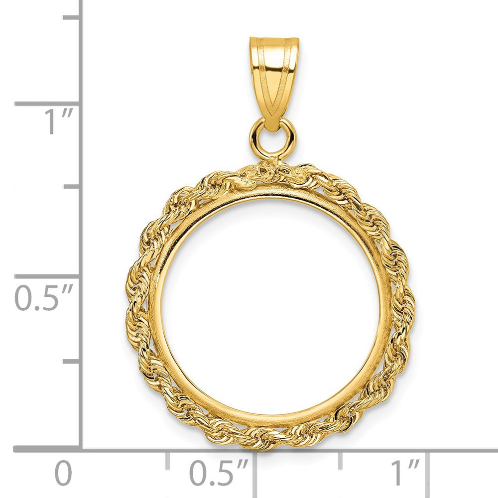 14k Polished Rope 18.0mm Prong Coin Bezel Pendant
