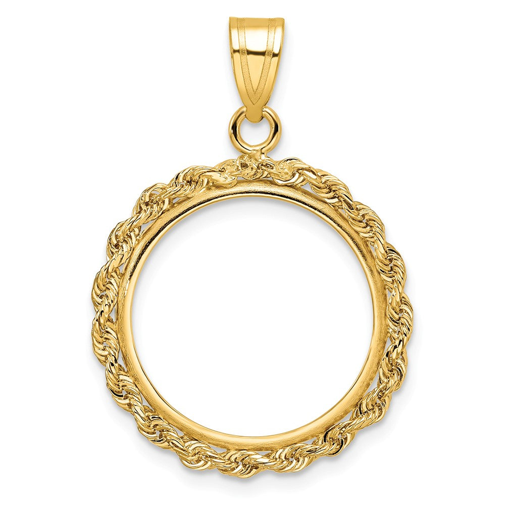 14k Polished Rope 18.0mm Prong Coin Bezel Pendant