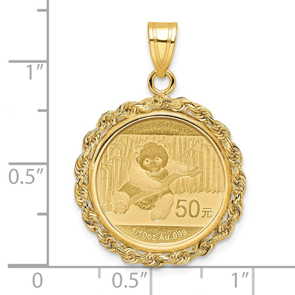 14k Polished Rope Mounted 1/10oz Panda Prong Coin Bezel Pendant