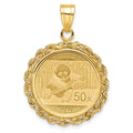 14k Polished Rope Mounted 1/10oz Panda Prong Coin Bezel Pendant