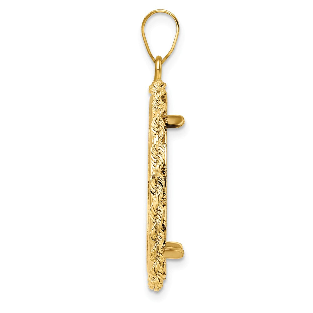 14k Polished Rope 22.0mm Prong Coin Bezel Pendant